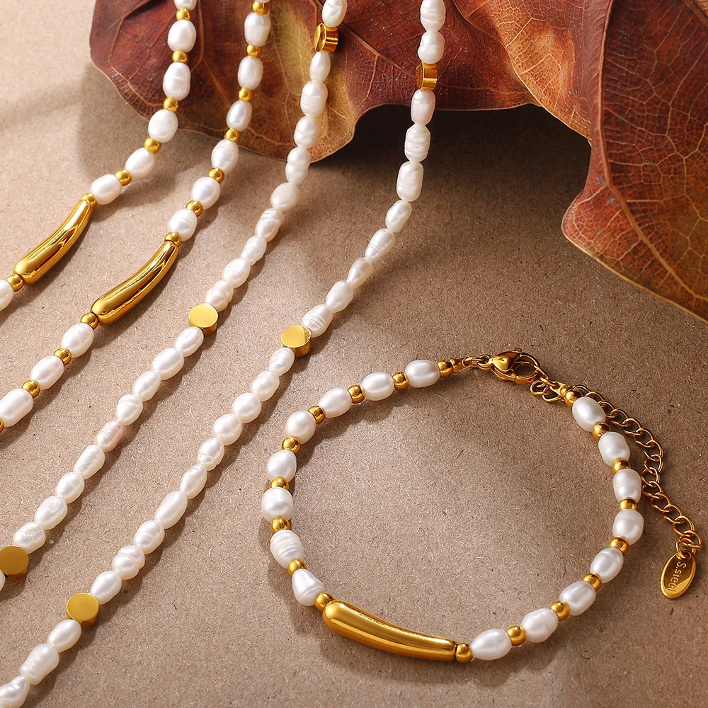 Baroque Pearl Jewelry Set With Stainless Steel Accents 1