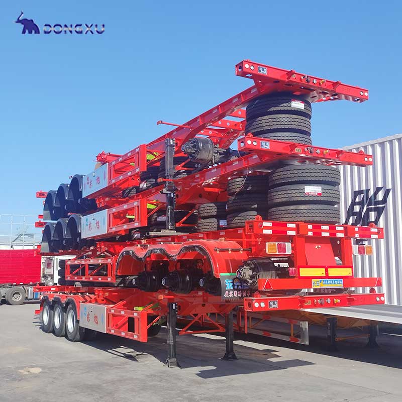 Dongxu 40ft Gooseneck Skeletal Extendable 30ft 45ft Container Chassis Skeleton Semi Trailer 4