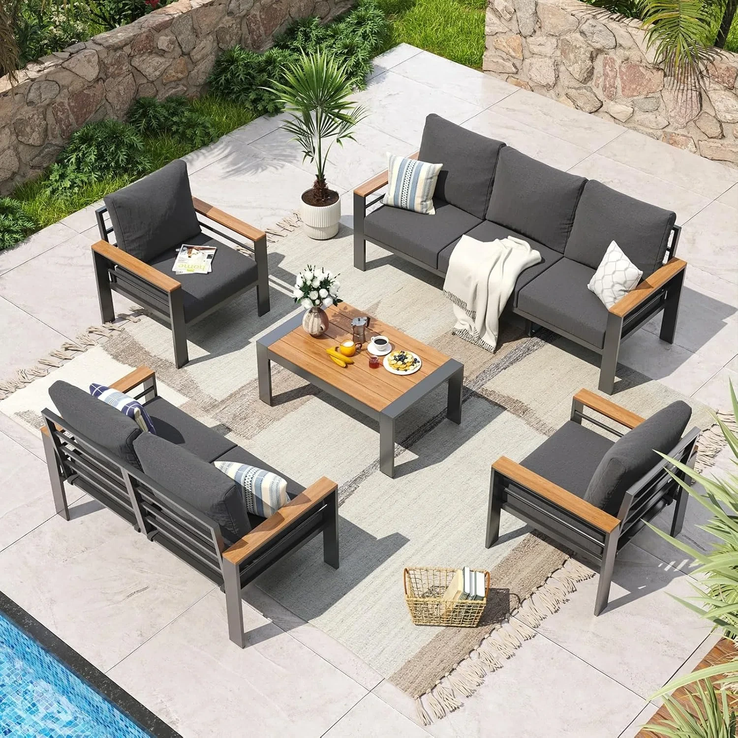 Outdoor Conversation Set Modern Simple Metal Garden Sofa Quick Assembly Patio Lounge Sofa With Coffee Table Terrace Furniture 1