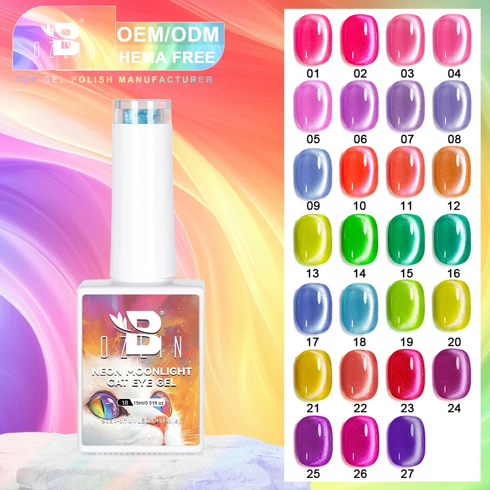 Esmalte en gel Bozlin Neon Cat Eye, no tóxico, magnético, UV, sin hema, 15 ml 1
