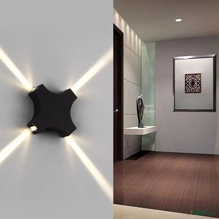 Lampe murale à LED étroite à quatre faisceaux avec 5W 12W 20W Black Aluminium LED Mur Light Outdoor Cross Star Light Outdoor Yy-BDS046 12