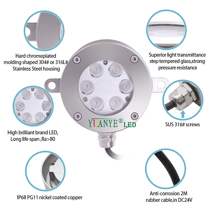 3W 6W 9W 12 Вт светодиодная подводная лампа IP68 Ultrathin Dia 100 мм 120 мм из нержавеющей стали.025 9