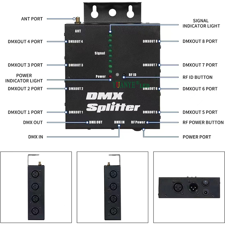 Baru 2.4GHz DMX512 8 WAY 3W isyarat penguat wayarles wireless wireless splitter untuk konsol penerima pemancar DMX yy-dmx012 8