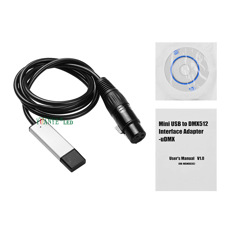 USB ke DMX Interface Adapter Computer PC Stage Bar Events Lighting Controller Dimmer YY-DMX009 7