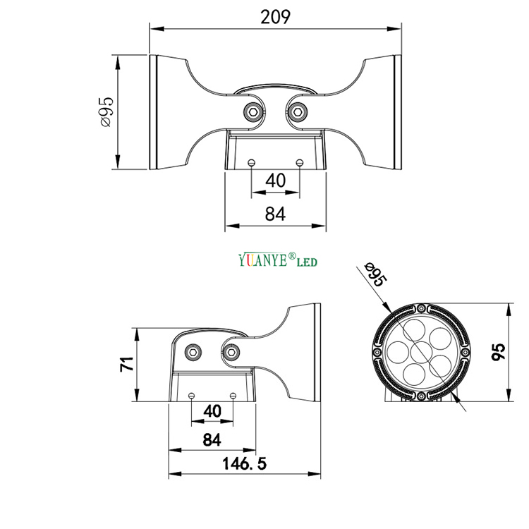 Yuanyeled - Mur à LED / lumière de terre 12W 24W extérieure intelligente réglable simple ou double tête imperméable IP65 YY-BDR008 8