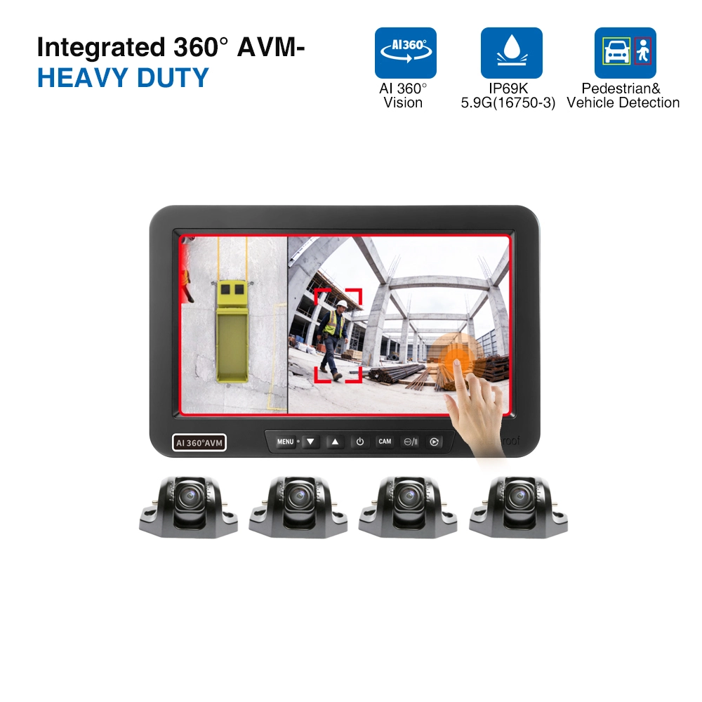 Универсальная система AI 360° AVM с 10,1-дюймовым водонепроницаемым и ударопрочным монитором для тяжелых условий эксплуатации. 1