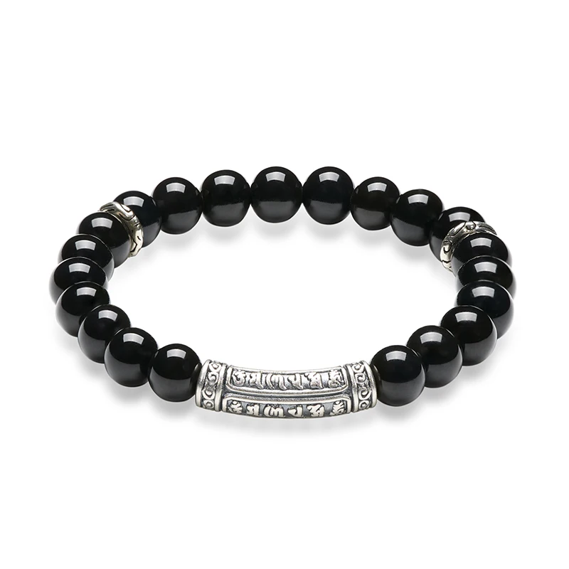 Deerwhisper Mantra Onyx Bracele Mirror Silver MNA250303 1