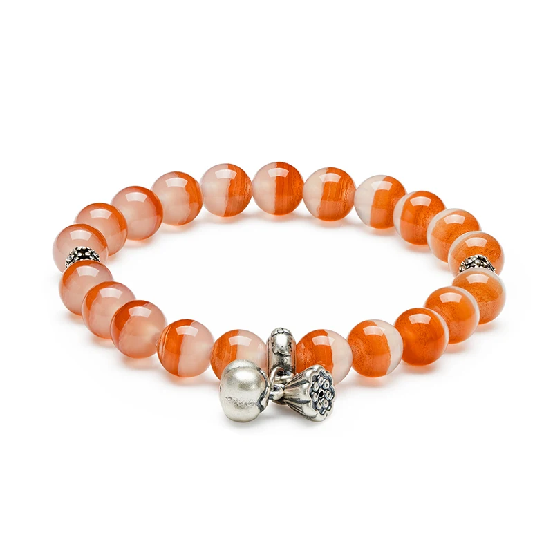 Orange stratifierade agatpärlor × ruyi silver skulpturarmband deerwhisper mna250312 1