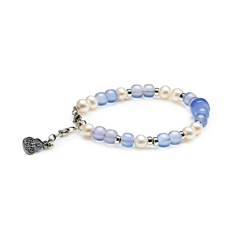 Oceanic Legacy‌ Azure Tide Pearls Healing Bracelet Origate Blue Agaat van Dayangshutown & Nucleus-vrije zoetwaterparel Deerwhisper MNA250314 1