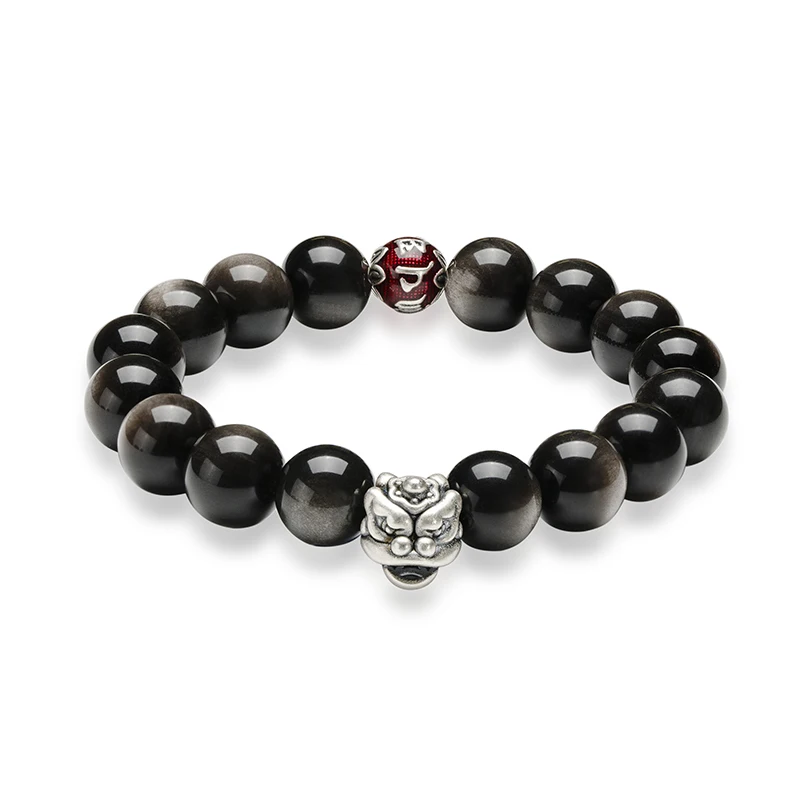 Superwhisper Lion Mantra Artisanal Silver Obsidian CraftsManship Armband USA250301 1