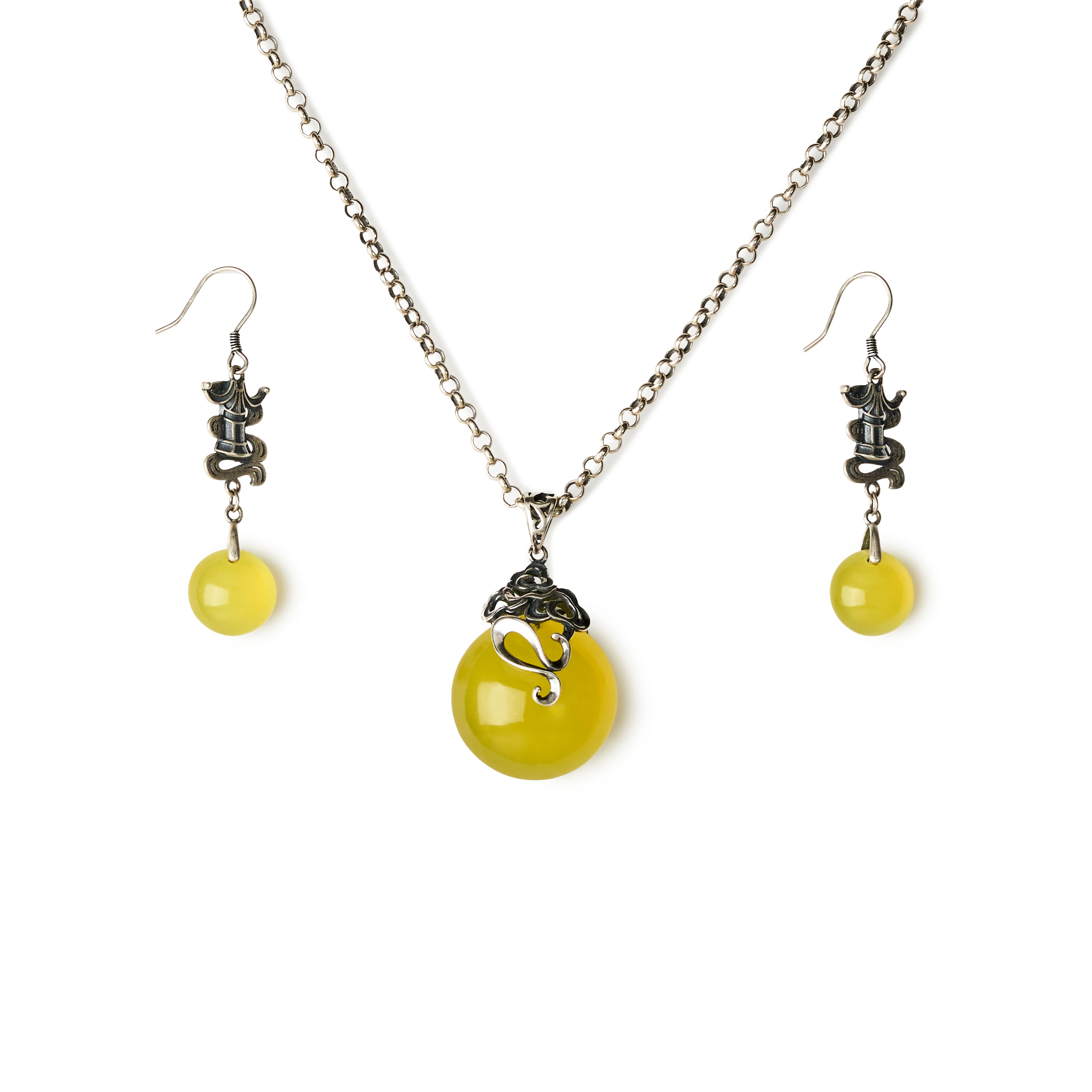 Xiuyu Jade Sterling Silver Necklace & örhänge set Ancient Craft Deerwhisper XLA250403 1