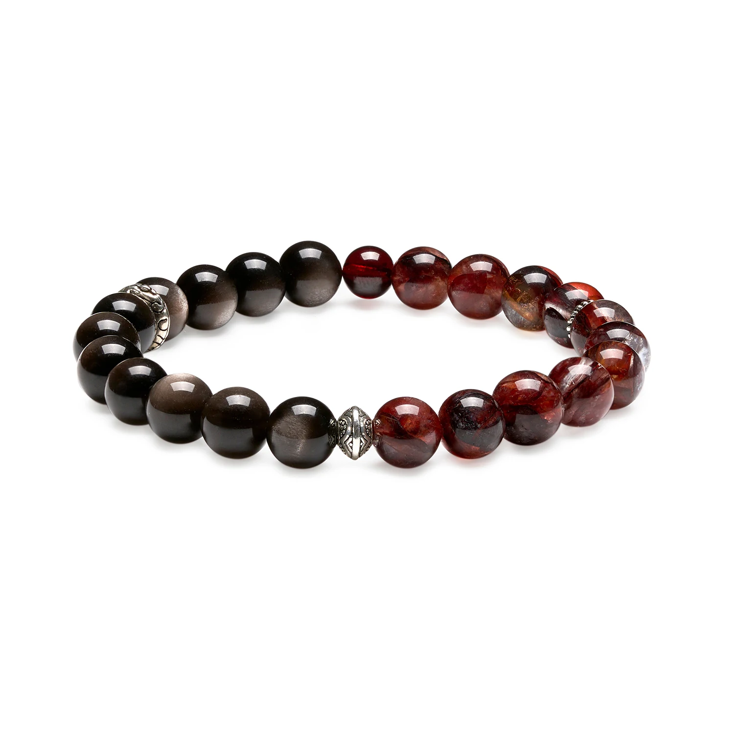 Superwhisper Silver Obsidian +Red Phantom Quartz Healing Armband Sja250312 1