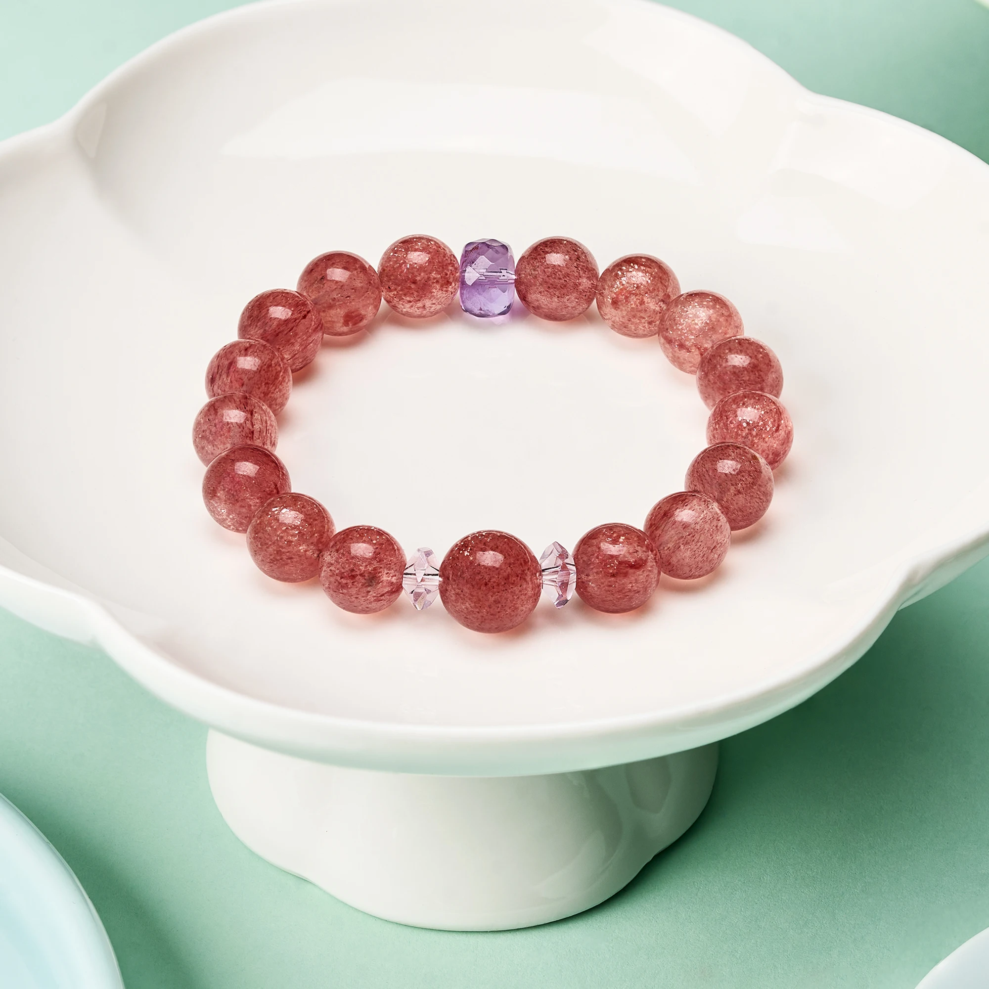 Quarzo fragole di Deerwisper & Bracciale di perline Ametista sfaccettato SJA250314 1
