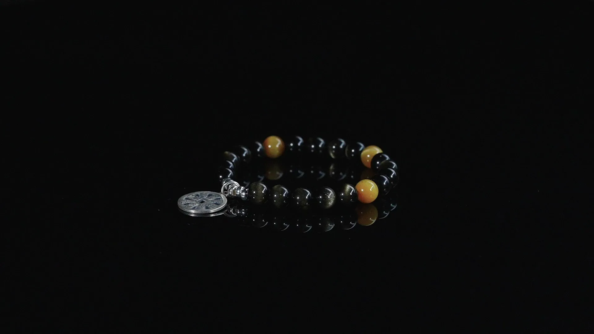 Shangui Bagua Coin Obsidian Balance Wealth Beads Armband Superwhisper YSA250401 1
