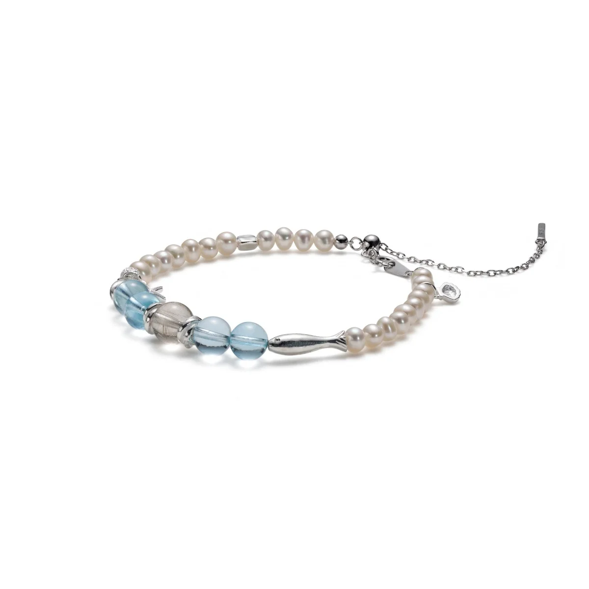 Deer que pérola pérola aquamarina prateada estilo marinho bracelete ajustável SJA250317 1