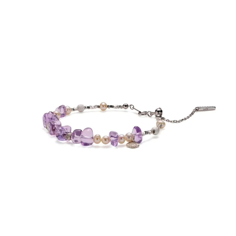 Deerwhisper Pearl Amethyst Silver Adjustable Bracelet SJA250318 1
