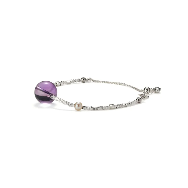 Deerwhisper Amethyst Bead Silver Bracelet SJA250320 1