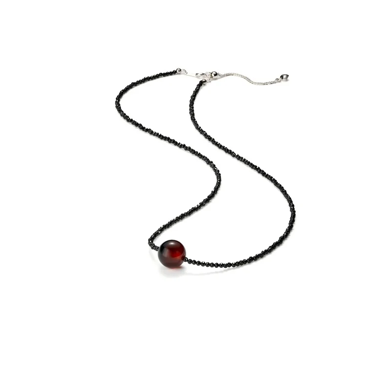 Deerwhisper Black & Red Agate Black Spinel Necklace XLA250601 1