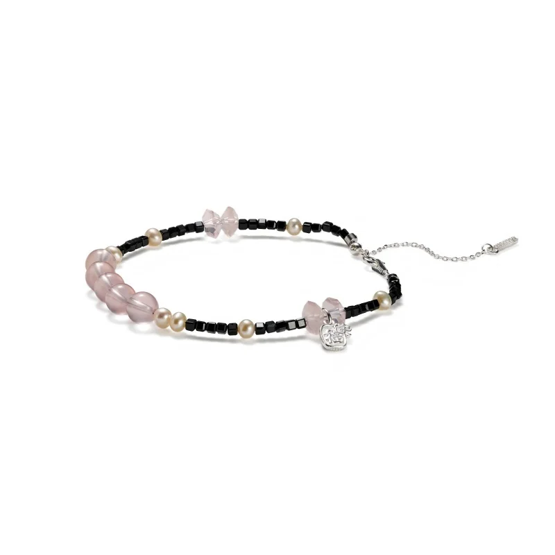 Deerwhisper Pink Crystal Black Spinel Pearl Bracelet SJA250322 1