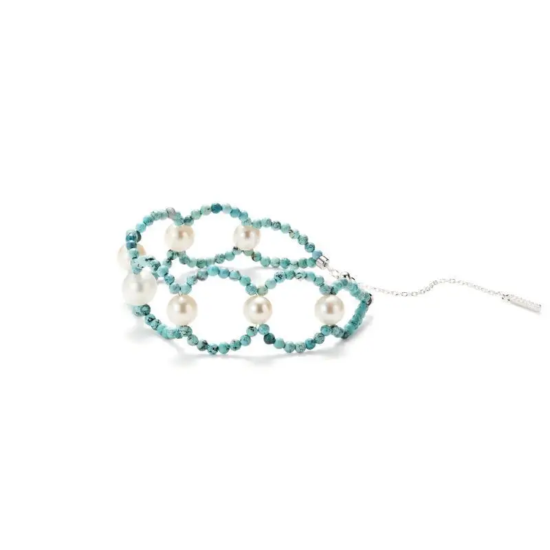 Deerwhisper Turquoise & Pearl Woven Bracelet LSA250603 1