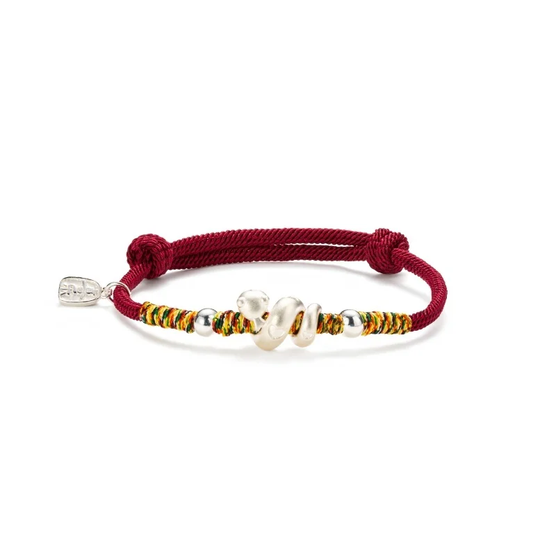 Deerwhisper 925 Silver Snake Year Talisman Red String Bracelet Bas250704 1
