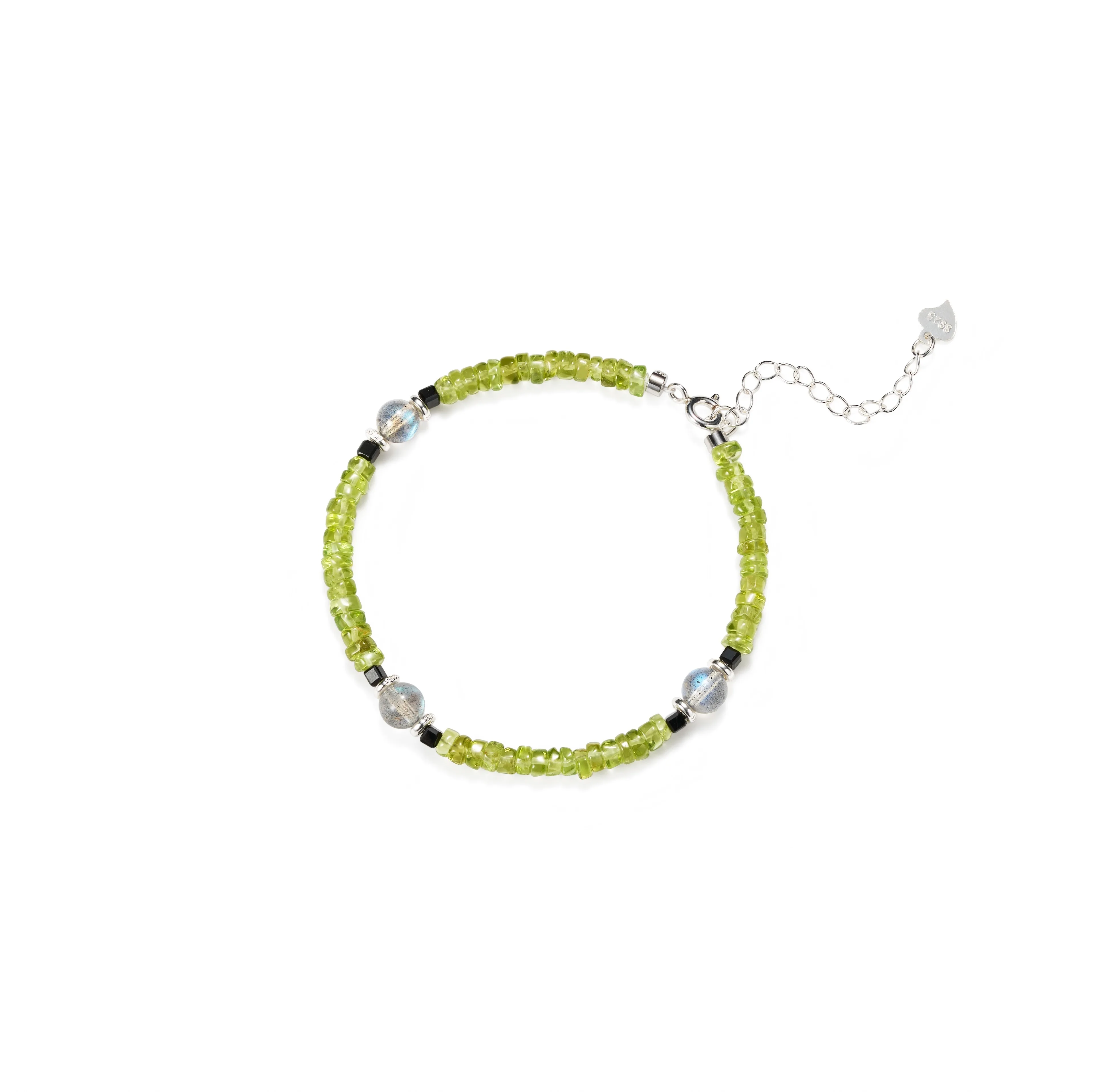 Deerwhisper Grey Moonstone & Peridot Bracelet CSA250601 1