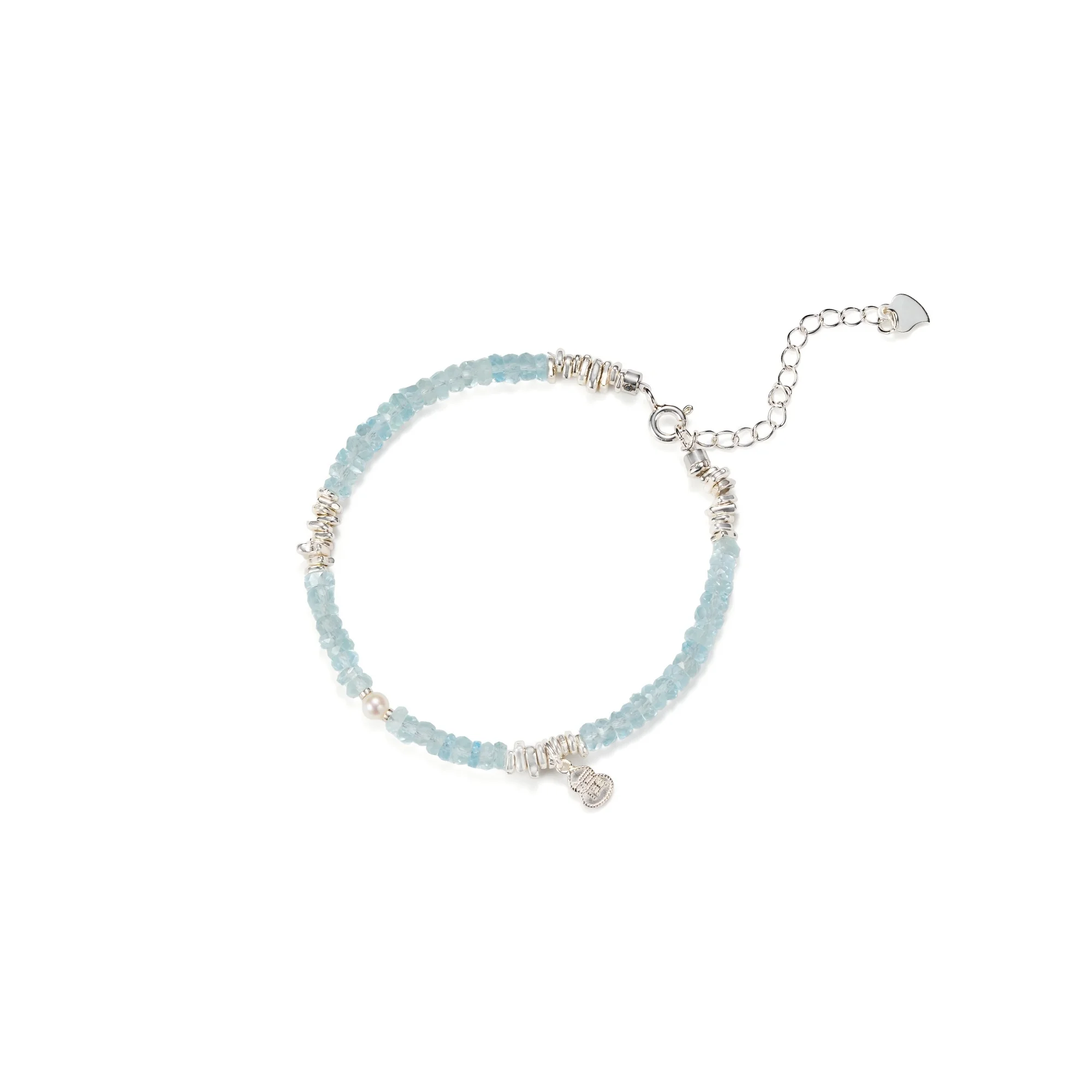 Deerwhisper 925 Silver Lucky Gourd Pendant Aquamarine Bracelet SJA250702 1