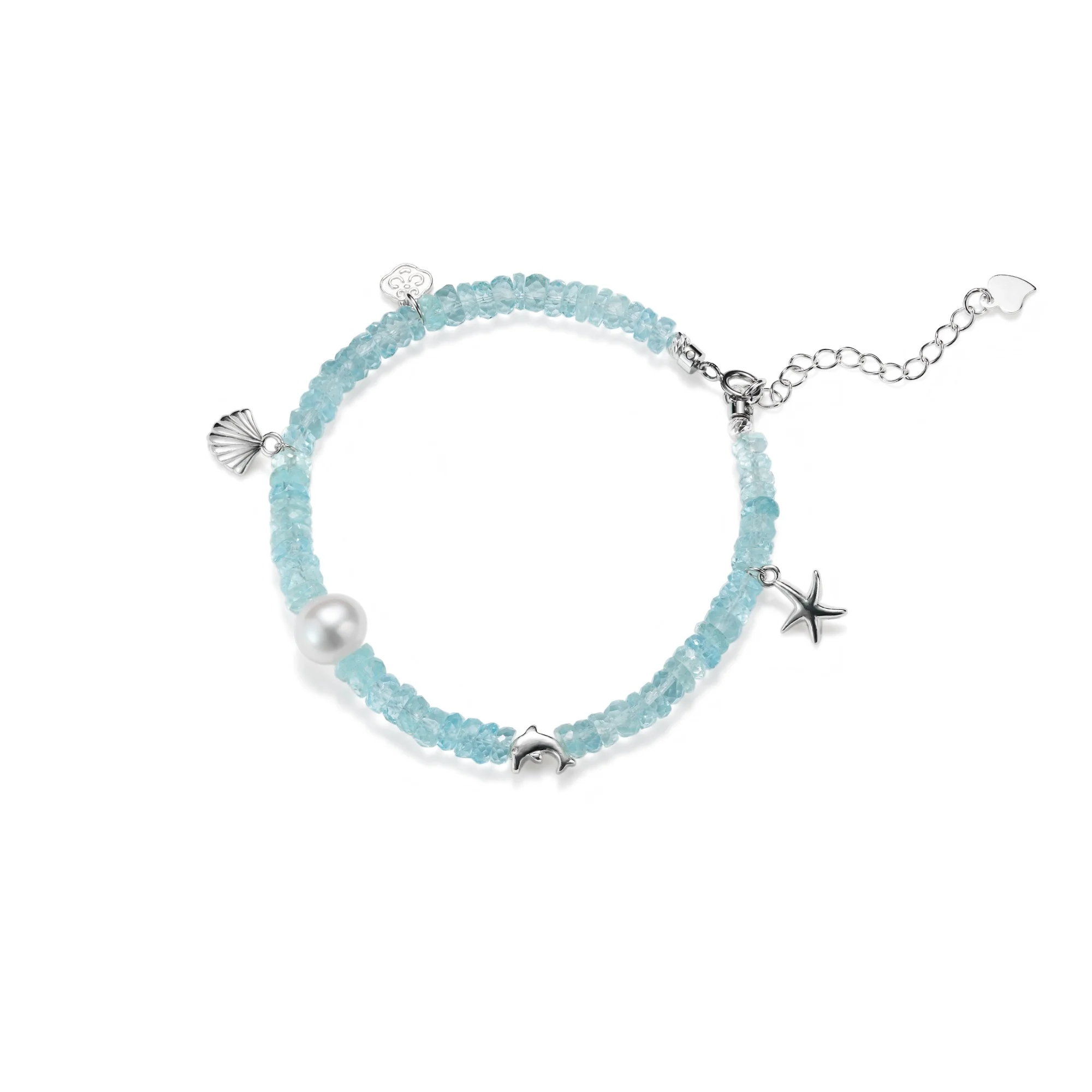 Cuerpo de ciervo 925 Pulsera de aguamarina de estilo marino plateado Sja250704 1