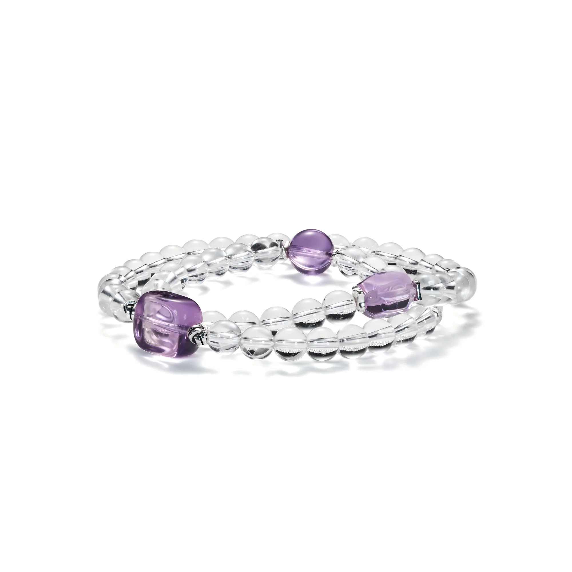 Deerwhisper dubbelskikt Amethyst & Clear Quartz Armband Sja250707 1