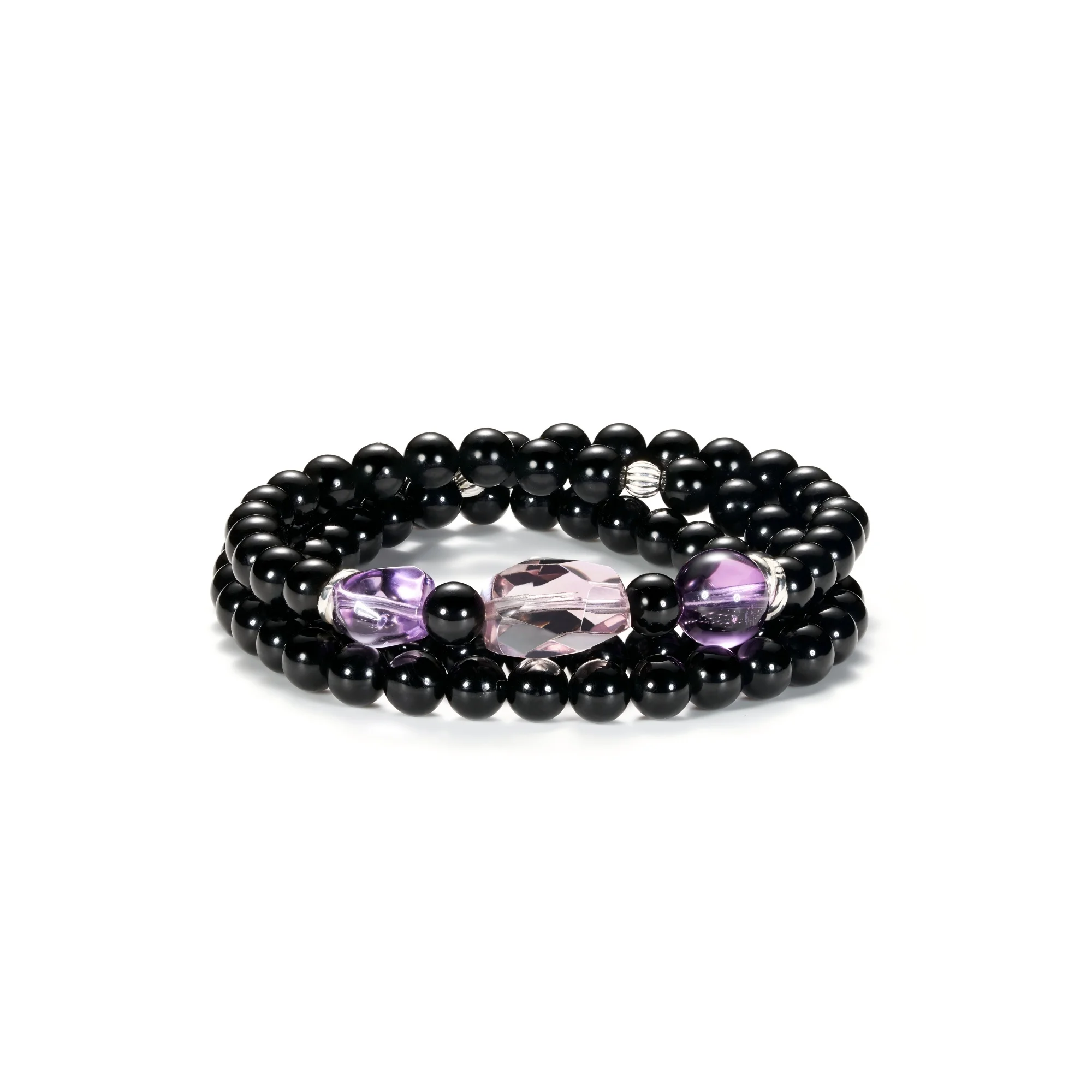 Deerwhisper Three Layer Black Tourmaline & Amethyst Necklace/Bracelet SJA250708 1