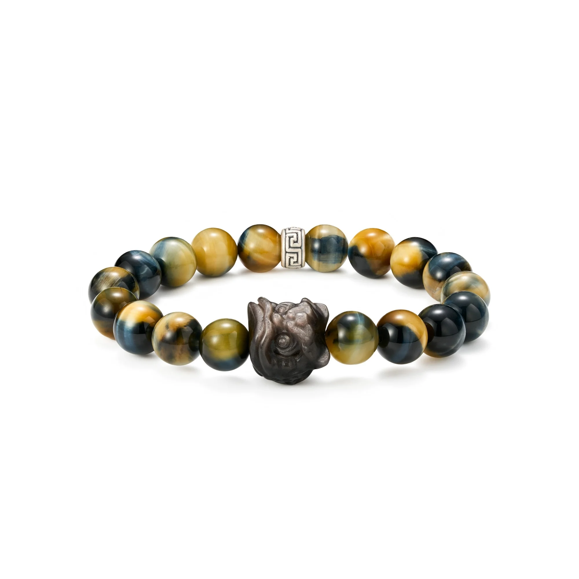 Deerwhisper 10mm Color Shift Tiger's Eye Beaded Bracelet with Mythical Beast YSA250702 1