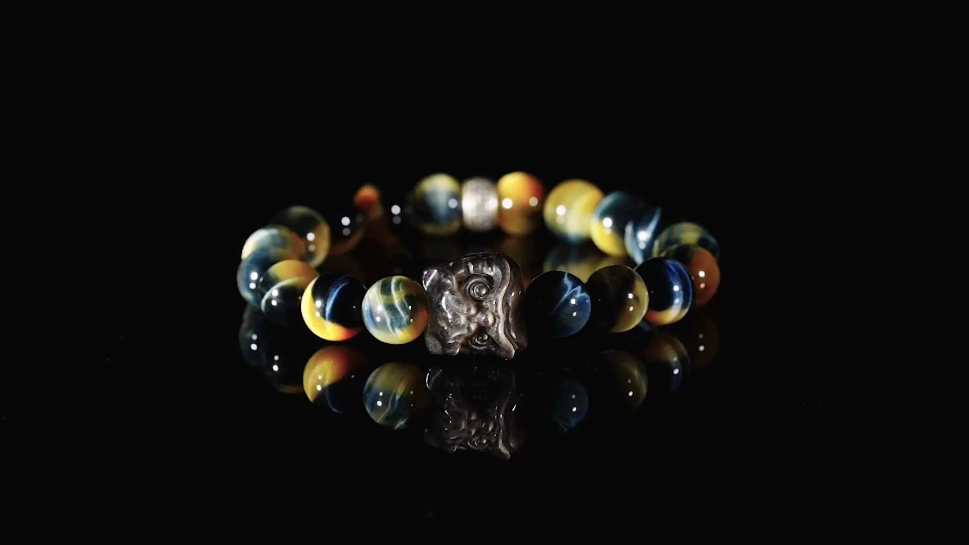Deerwhisper 10mm Color Shift Tiger's Eye Beaded Bracelet with Mythical Beast YSA250702 1
