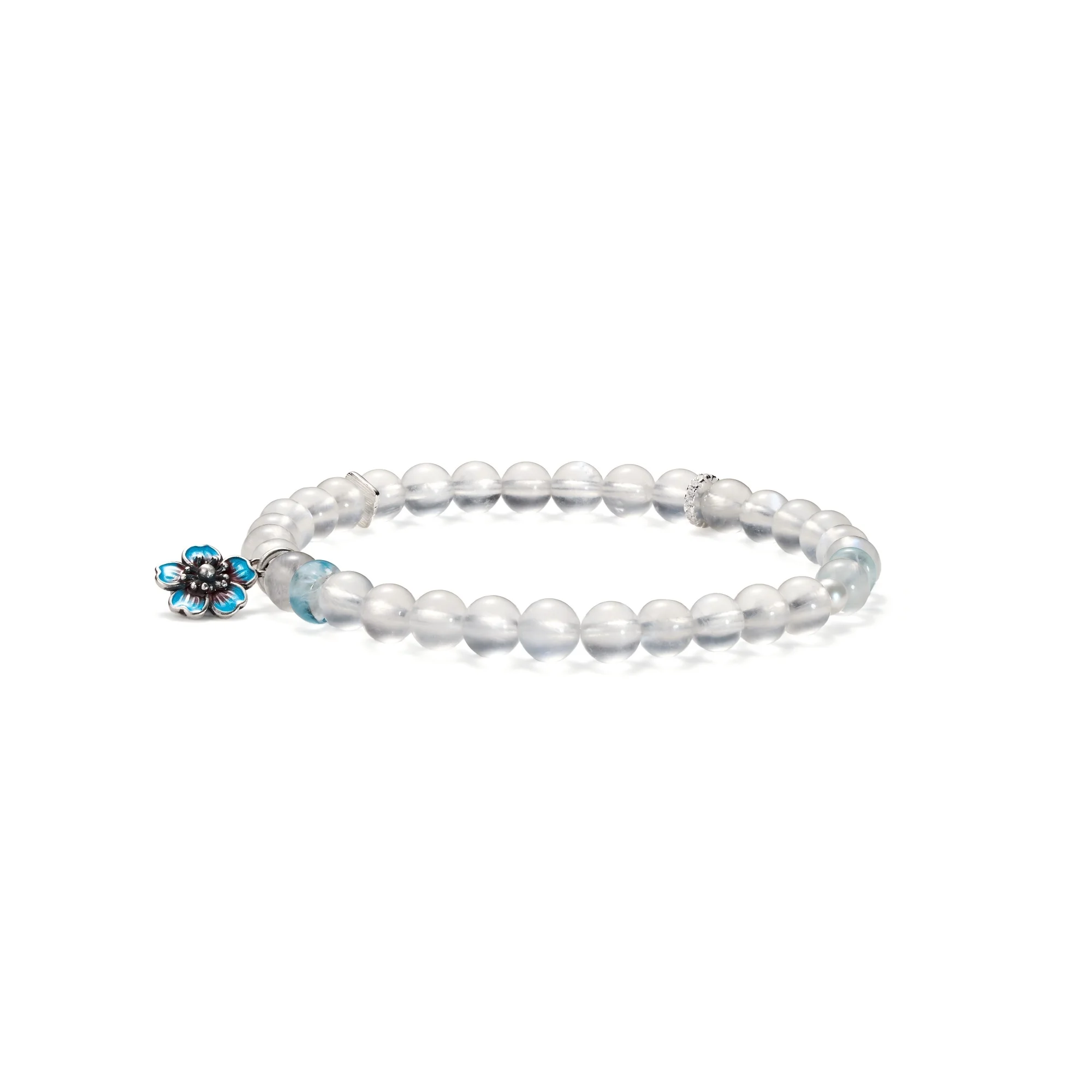 Bracelet en pierre de lune grise Deerwhisper avec fleur en émail & Accent argenté CSA250703 1
