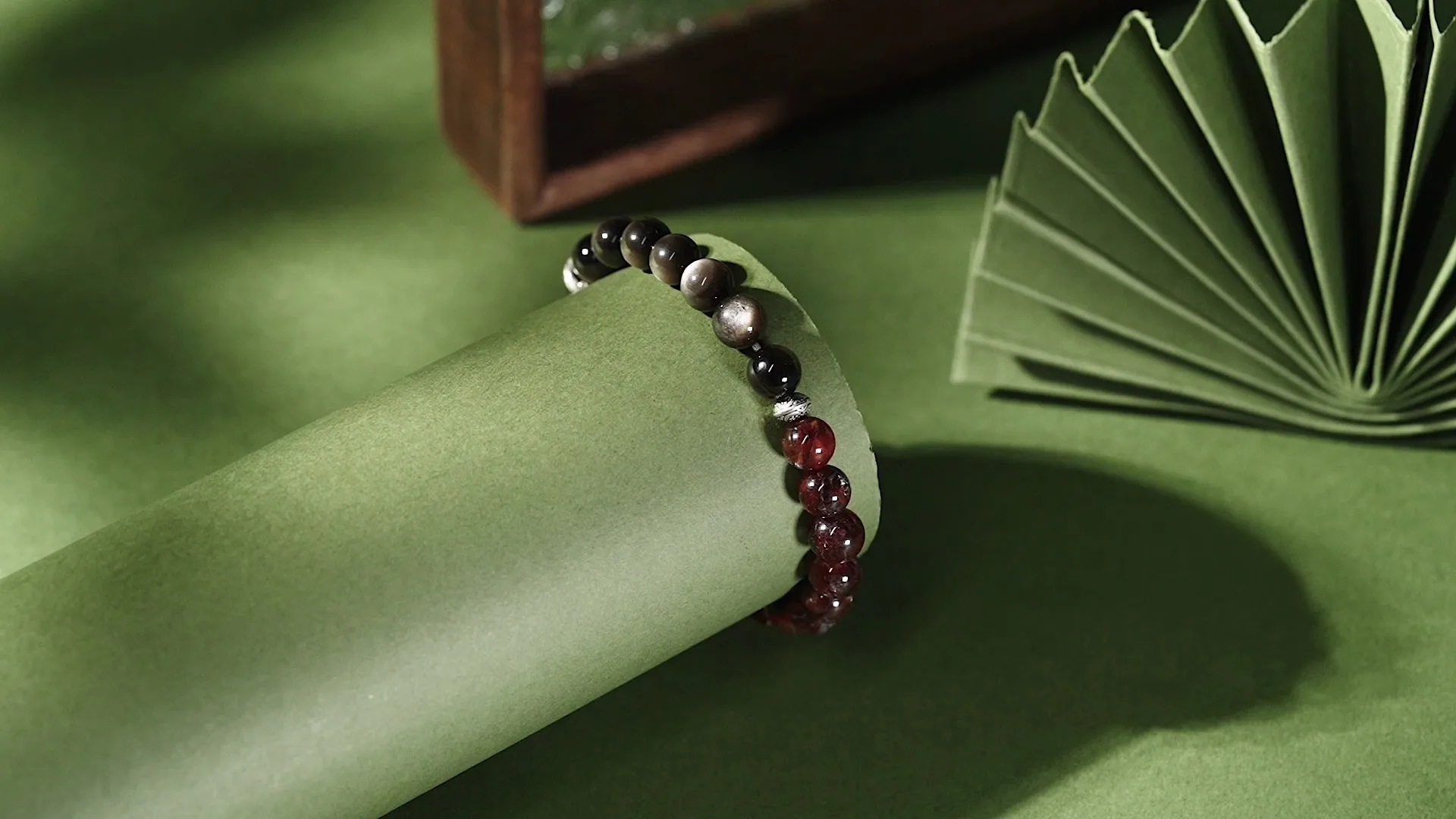 Deerwhisper Silver Obisidian +Red Phantom Quartz Healing Bracelet SJA250312 1