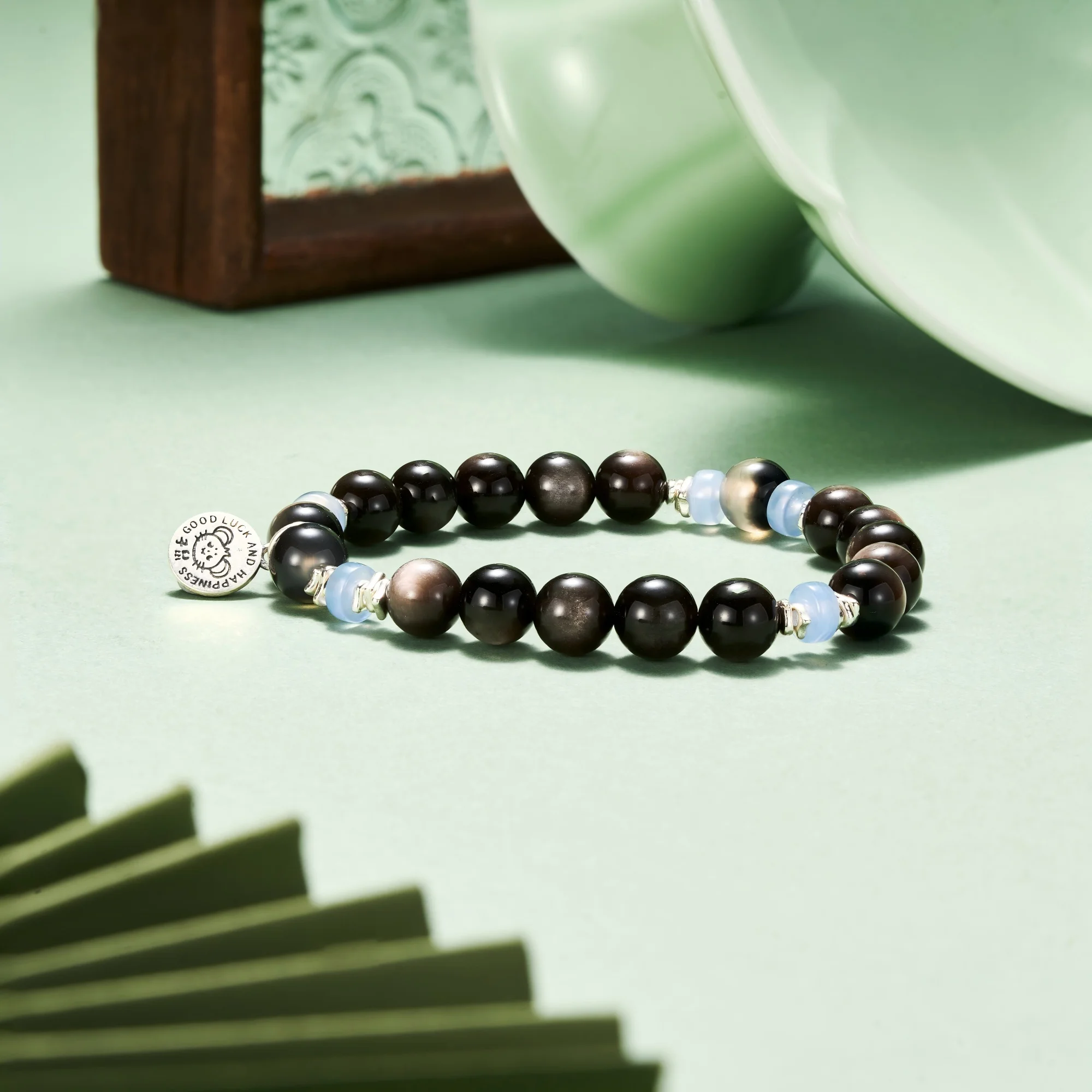 Deerwhisper Zodiac Rat・Obsidian & Blue Agate Bracelet SXA20250801 1
