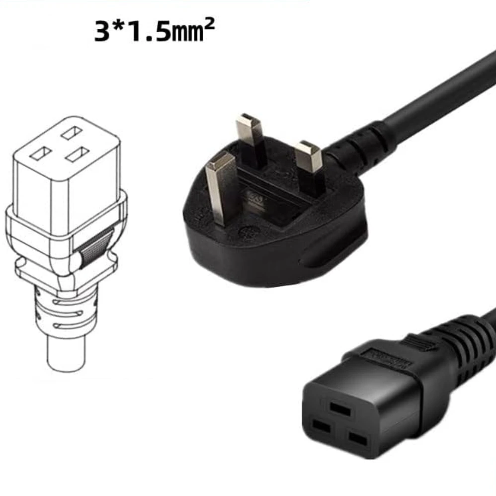 H05VV-F 3x1.5mm² UK Power Cord BS1363 Plug to IEC 60320 C19 Connector UK AC Power Cable for Server PDU 1