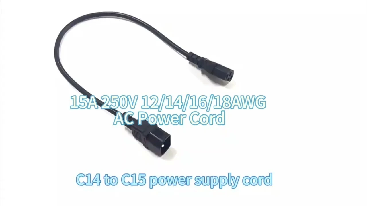 IEC 320 C14 to C15 Power Extension Cord Cable 15A SJT 14AWG PDU UPS Blue Power Cord Extension Cord 1
