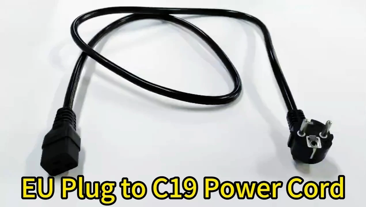 Oem 1.5mm2 2M 3 Pin EU Plug with C19 End Flexible VDE Computer Power Cable UPS Server PDU Ac Power Cord 1