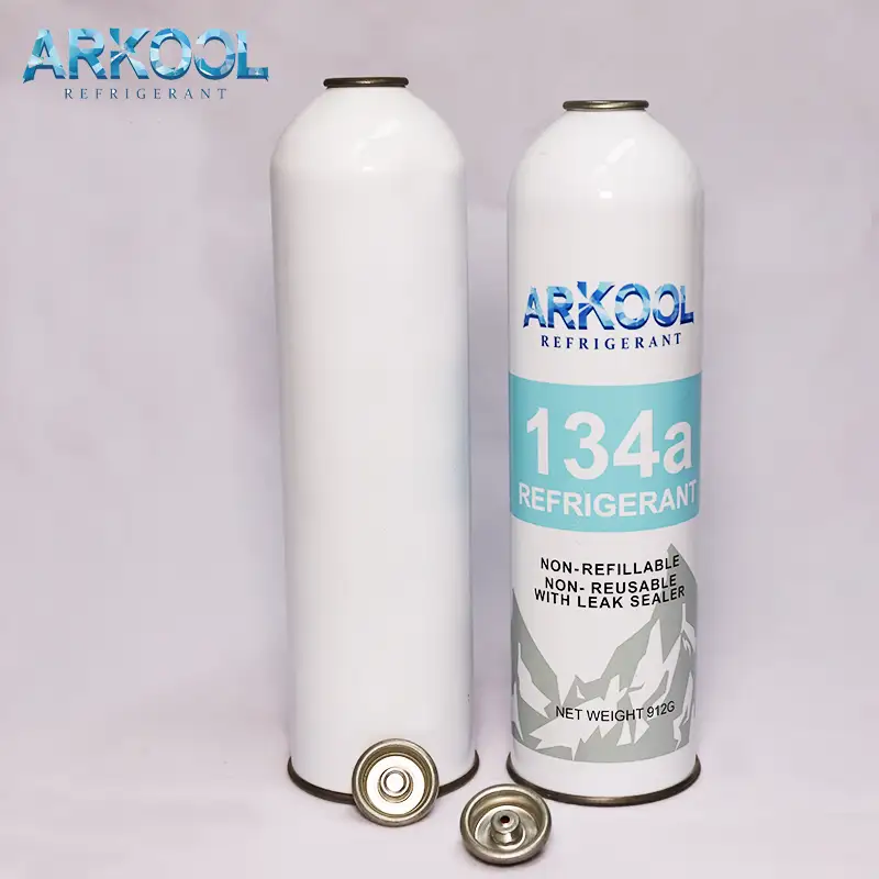 auto refrigerant gas 134a in can 340g/1000g with two-piece can reusable needle valve 1