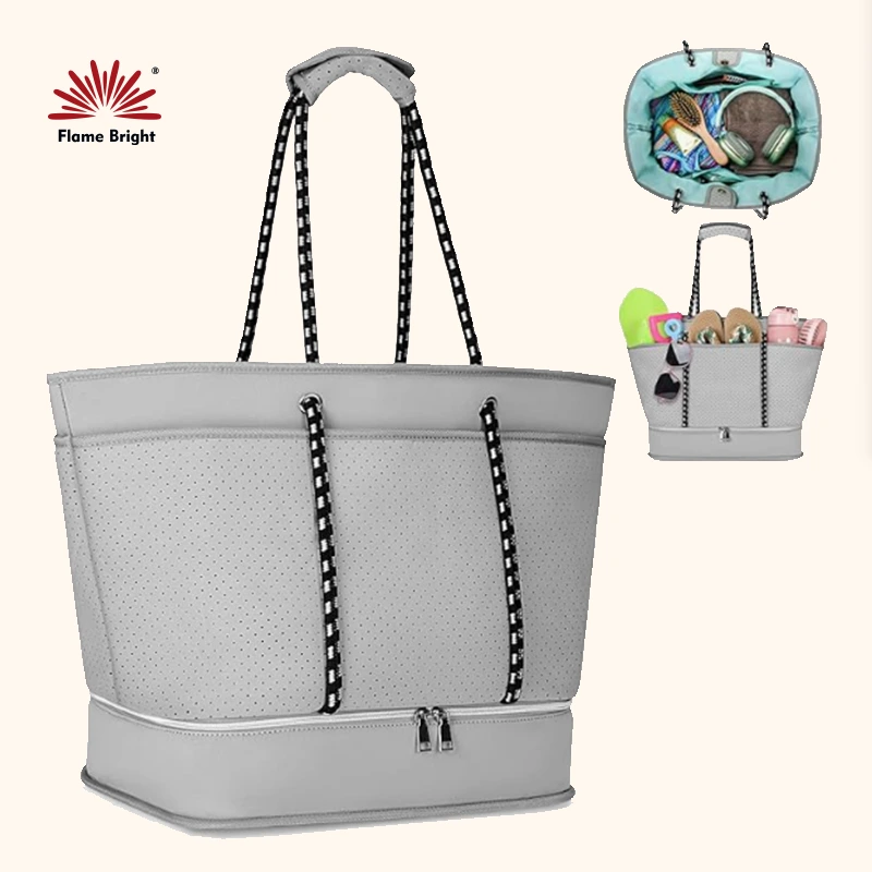 Sac fourre-tout en néoprène sac de plage grand sac à main avec compartiment à chaussures séparés 1