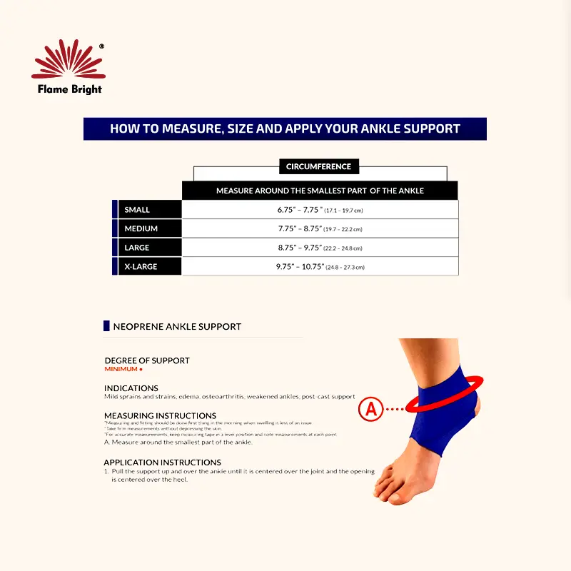 Flame Bright Neoprene Ankle Support with Straps 3mm Thickness Neoprene Covered with Nylon Fabric on Both Sides Suppliers 7