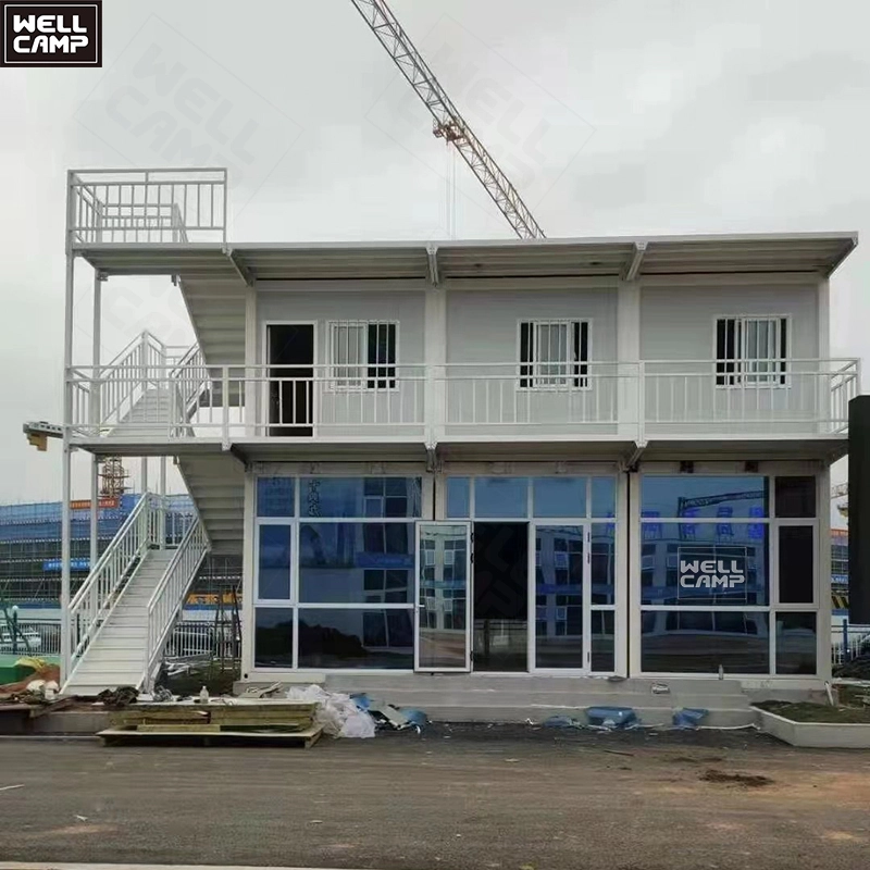 Luxury modern double storey flat pack container villa hotel firm living prefab glass house modular home with OEM customized 1
