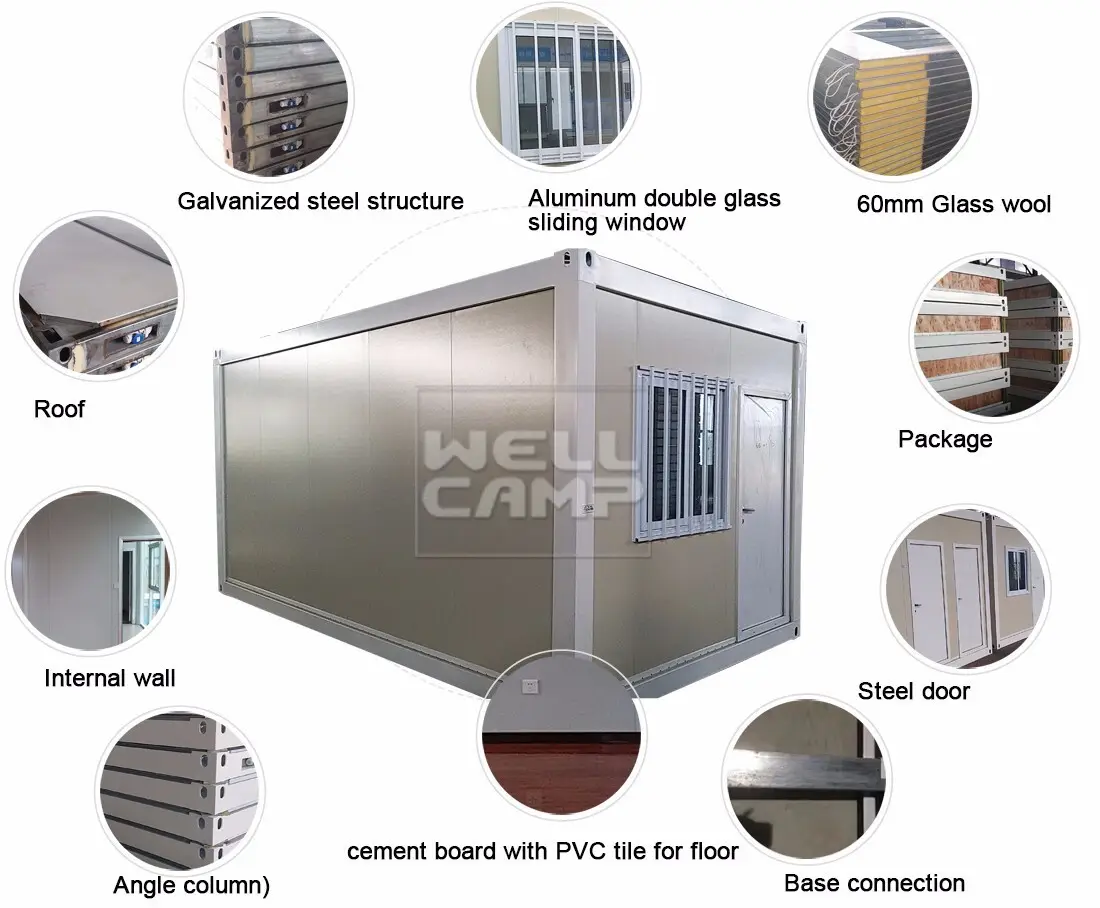 flat pack 20 ft container style cladding Warranty WELLCAMP 2