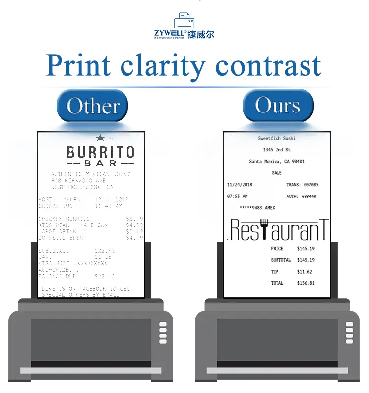 ZYWELL - Zywell high quality thermal printer module 80mm receipt printer ZY905 wall mount wifi receipt printer 11