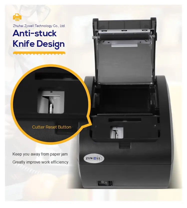 ZYWELL - Custom multifunction printer receipts 80mm 58mm thermal printer with receipts paper roll ZYWELL ZY303 USB+LAN 11