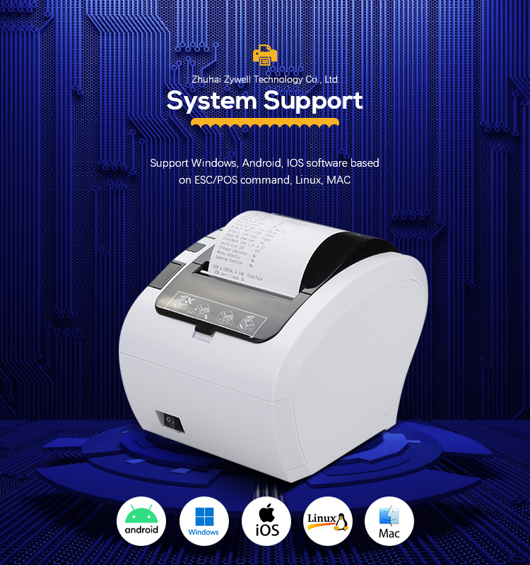 Zywell - POS ZY306 New Thermal Printer driver Android USB Serial LAN RECITI PRINTER USB + RS232 + lan 11