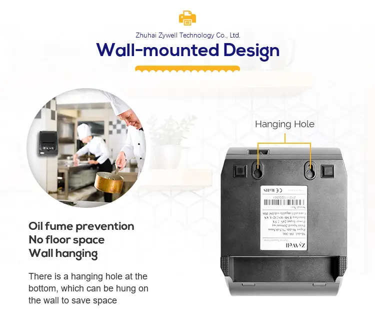 ZYWELL - Custom multifunction printer receipts 80mm 58mm thermal printer with receipts paper roll ZYWELL ZY303 USB+LAN 12
