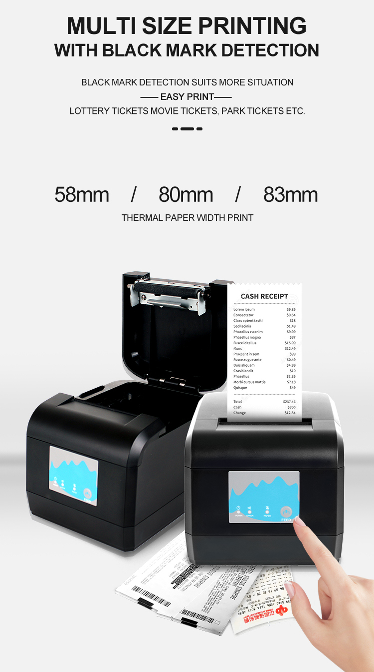 ZYWELL - New square shopify receipt printer and cash drawer port factory OEM 80mm thermal bill printer USB 12