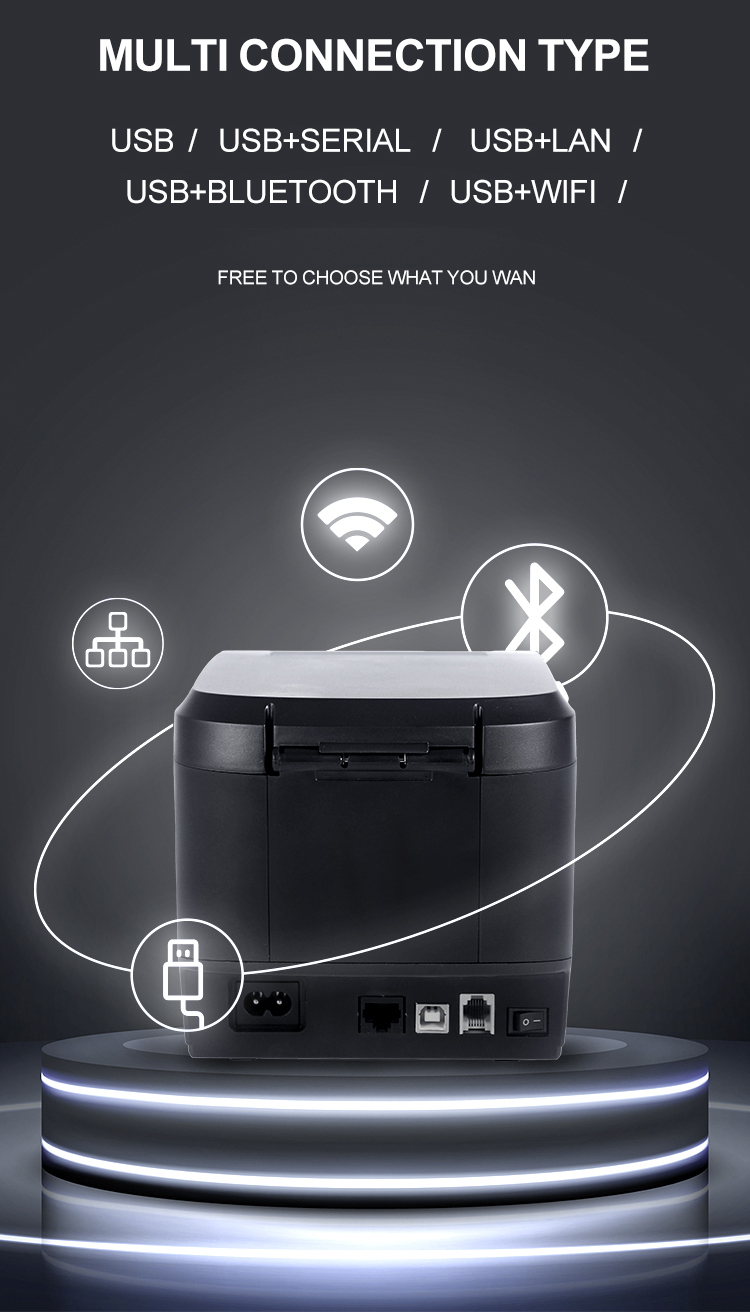 ZYWELL - New square shopify receipt printer and cash drawer port factory OEM 80mm thermal bill printer USB 14