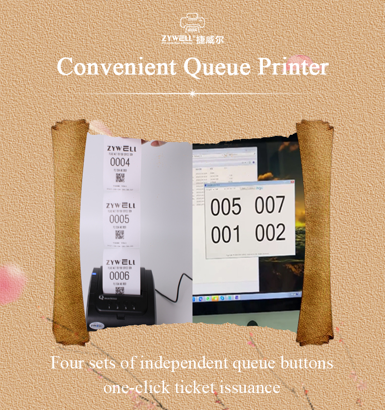 Zywell - Imprimante de réception thermique de haute qualité POS Nouvelle conception 4 groupes Imprimante de billets de file d'attente USB + RS232 + LAN 12